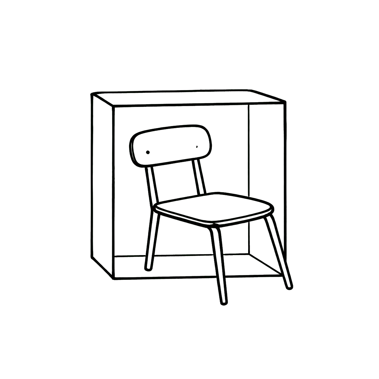 A hand-drawn chair extending from a square box